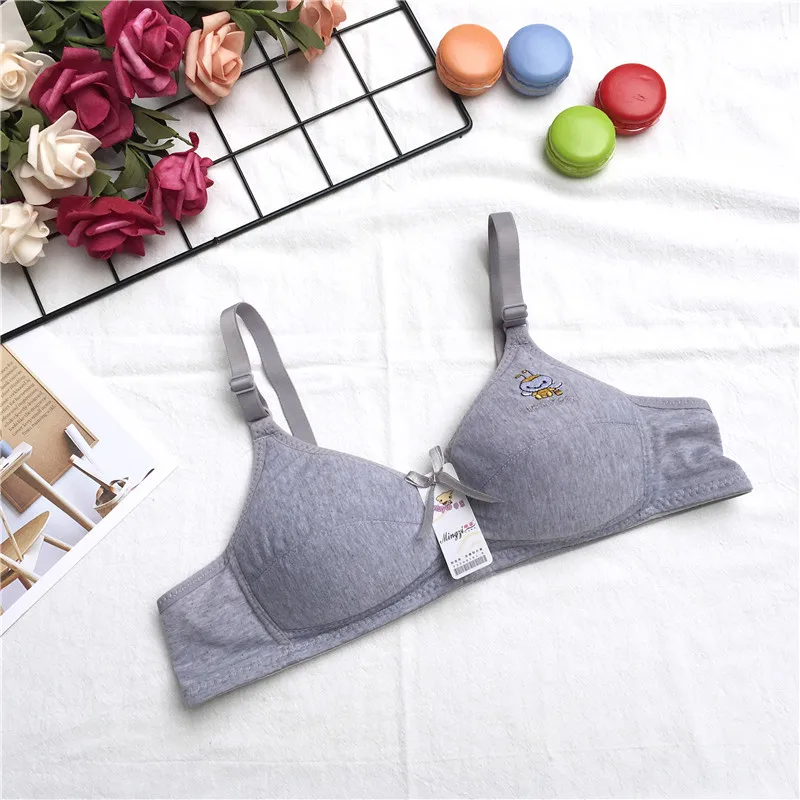 New Young Thin Cup Bras Women Bra Solid Cotton Bra Comfortable Wire Free Underwear Cute Embroidery Developmental Girl Bra