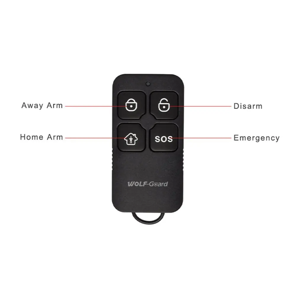 2Pcs Wolf-Guard 433MHz Wireless Remote Controller Keyfobs Portable Waterproof RF 4-Keys Black for Home Alarm Sceurity System