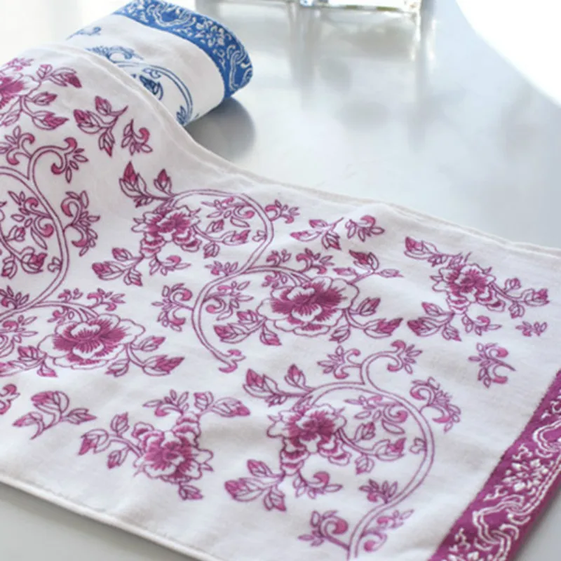Blue and White Porcelain Bathroom Towel, 100% Cotton, 34x75cm Pattern, 100g, Wholesale
