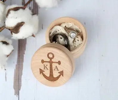 Personalised anchor Engraved Wood nautical Wedding Couples Ring keepsake bearer Boxes engagement party favors Gift for Couples