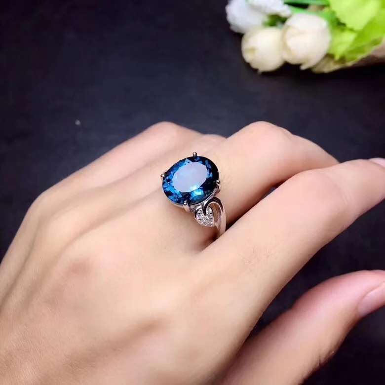 

Natural blue topaz ring Free shipping Natural real blue topaz 925 sterling silver Fine jewelry 10*12mm