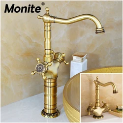 Swivel Antique Brass Small Tall Stream Spout Rotated Dual Handles Kitchen Bathroom Basin Sink Faucet Mixer Tap Water Faucet