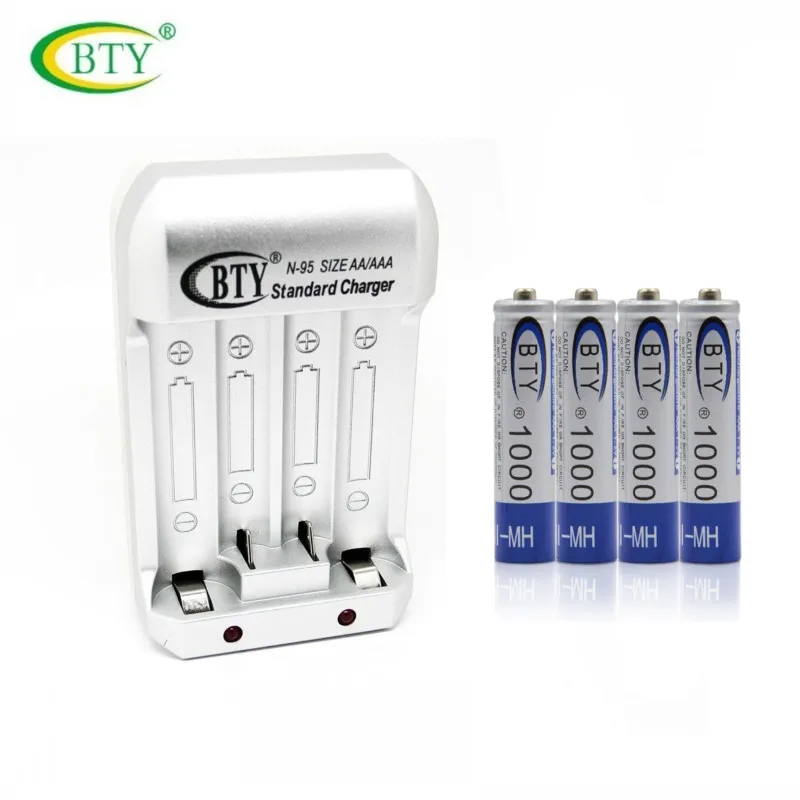 BTY N95 AA AAA Rechargeable Battery EU Charger with BTY 4x AAA 1000 mAh 1.2V NI-MH Rechargeable Battery