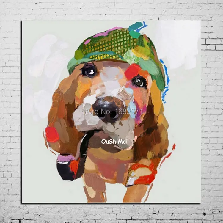 Top Artist Hand-painted Modern Wall Decorative Painting Funny Dog Smoking Oil Painting For Wall Decoration