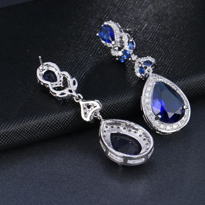 EMMAYA Fashion Deisgn Geometry Silver Color Blue Cz Drop Earrings For Women Long Earrings On Valentine\'s Day