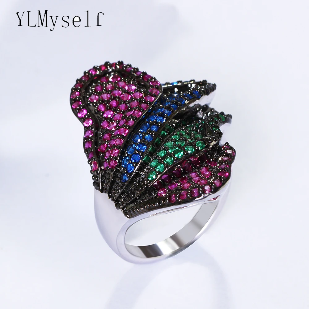 Summer New Black Mix White Maple leaves ring pave Bling  color crystal stones fast delivery brass jewelry women ring