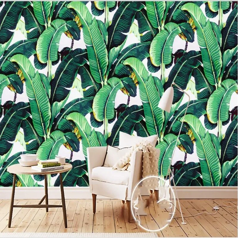 

wellyu Custom murals European retro hand-painted rain forest plant leaf pastoral mural background wall non-woven wallpaper