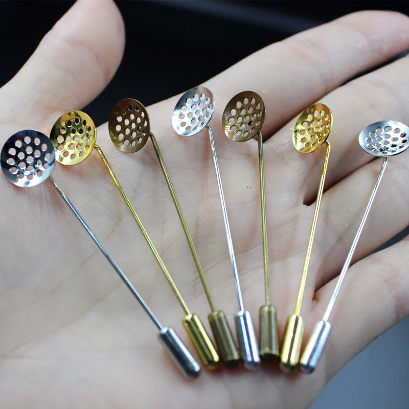 10pcs Gold Silver Plated Copper Long Brooch Safety Pins 12mm Blank Base Trays for DIY Lapel Dress Jewelry Making Brooches Base