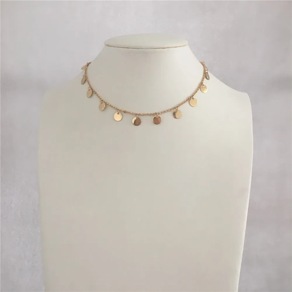 CUTE GOLD COLOR ROUND DISC CHOKER NECKLACE FOR WOMAN GIRL