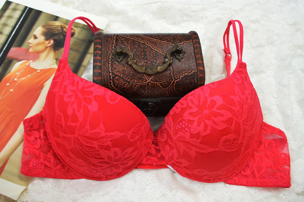 New Brand Women Sexy THICK Padded Up Embroidery Lace Print Plunge Brassiere Bra Push Up Bras 70 75 80 85 90 95 100 A B C D E