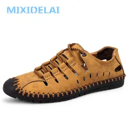 MIXIDELAI New Summer Comfortable Casual Shoes Loafers Men Shoes Quality Split Leather Shoes Men Flats Hot Sale Moccasins Shoes