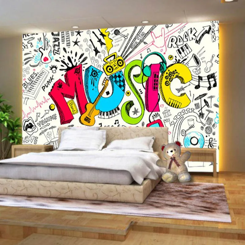 

Modern Creative Music Theme Photo Mural Wallpaper 3D Graffiti Wall Mural Living Room KTV Kids Bedroom Backdrop Papel De Parede