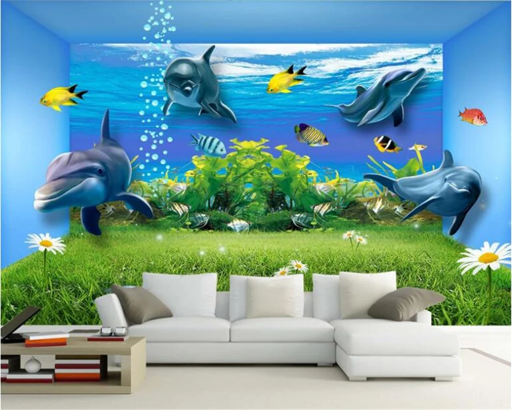 

Beibehang Custom Wallpaper Underwater World 3d Space Dolphin Background Wall wallpaper Living Room Bedroom TV Mural 3d wallpaper