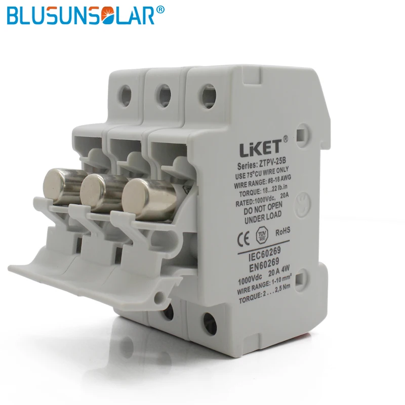 BULSUNSOLAR 1 Set/Lot 3P Parallel Fuse Holder 1000V DC with Inline Fusible 10x38 gPV  Base for Solar System Protection