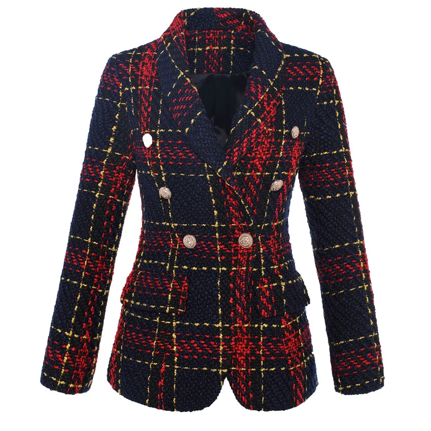 2020 Foreign trade explosion models female jacket line plaid weave tweed wool double-breasted suit jacket