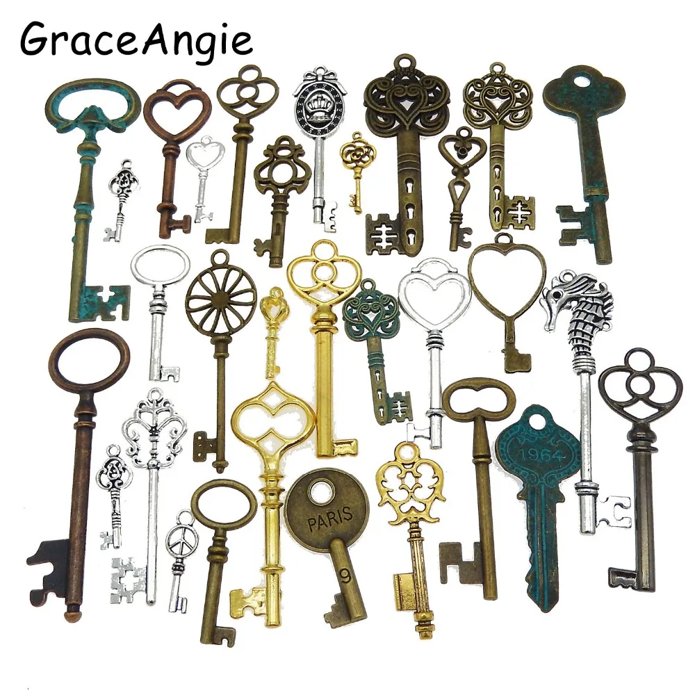 

10pcs Mix Color Metal Key Pendant Alloy Lovely Large Crown Key Charms Vintage Jewelry Keys Charms Wholesale Antique Bronze Key