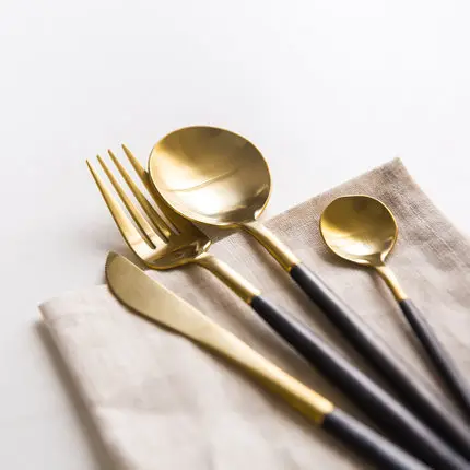 

Black Gold Stainless Steel Tableware 4 Sets Of Steak Knife And Fork Suit Classic Spot Kithchen Dinner Set