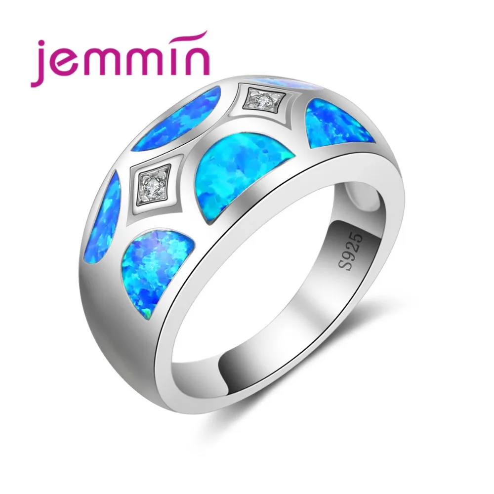 

Geometric Design 925 Sterling Silver Blue Fire Opal Rings For Women Fashion Jewelry Elegant Wedding Rings