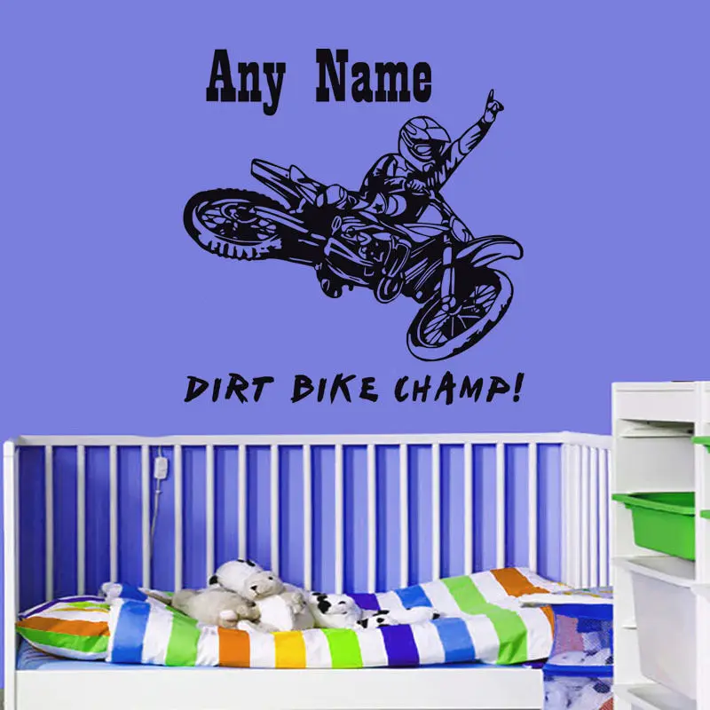 Motorcycle Wall Stickers Dirt Bike Champ Personalized Name Removable Wall Decal Vinyl Wall Sticker Home Decor Living Room SA105B