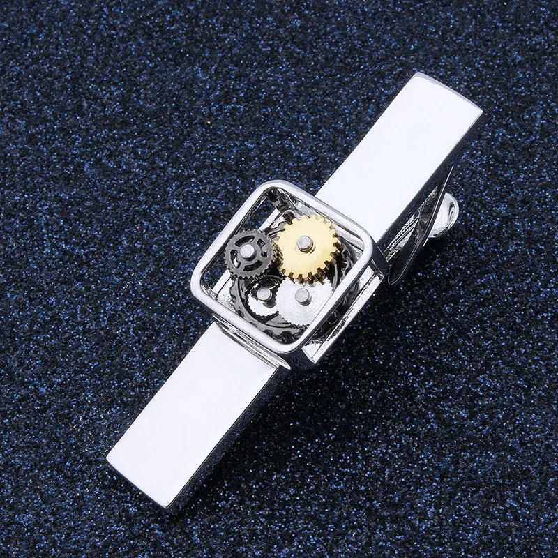 Fashion Tie Clips Watch Movement Black Gun metal Immovable Mechanical Tie Bar Clasp for Men