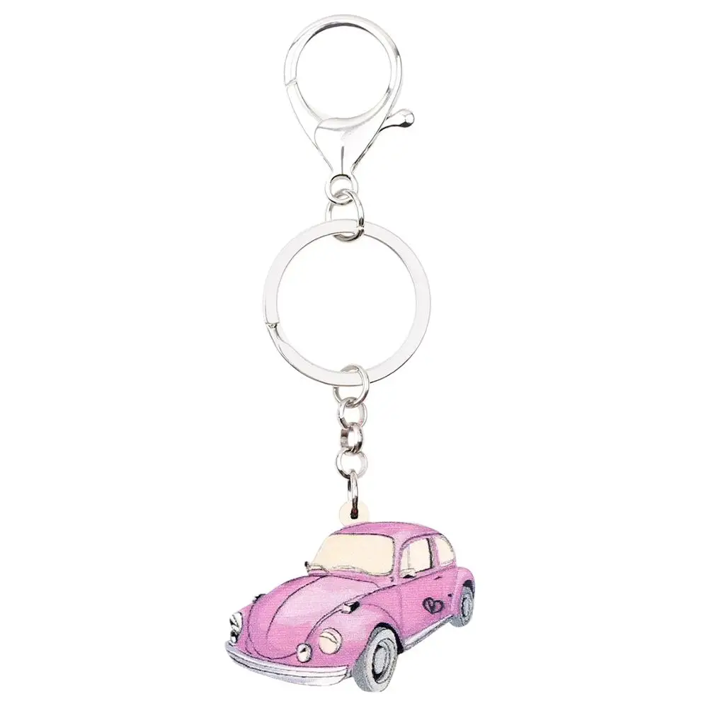 WEVENI Acrylic Pink Vintage Car Key Chains Key Ring Classical Fashion Jewelry For Women Girls Car Bag Pendant Gift Decoration