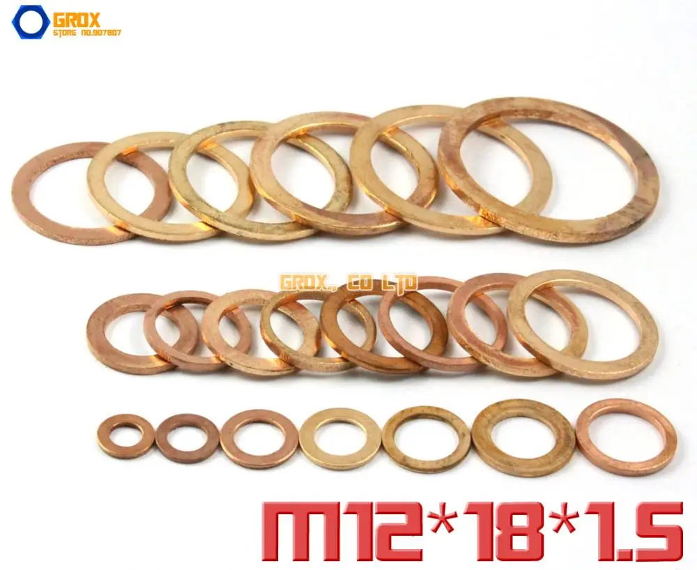 50 Pieces M12 x 18 x 1.5mm Copper Flat Washer Seal Washer