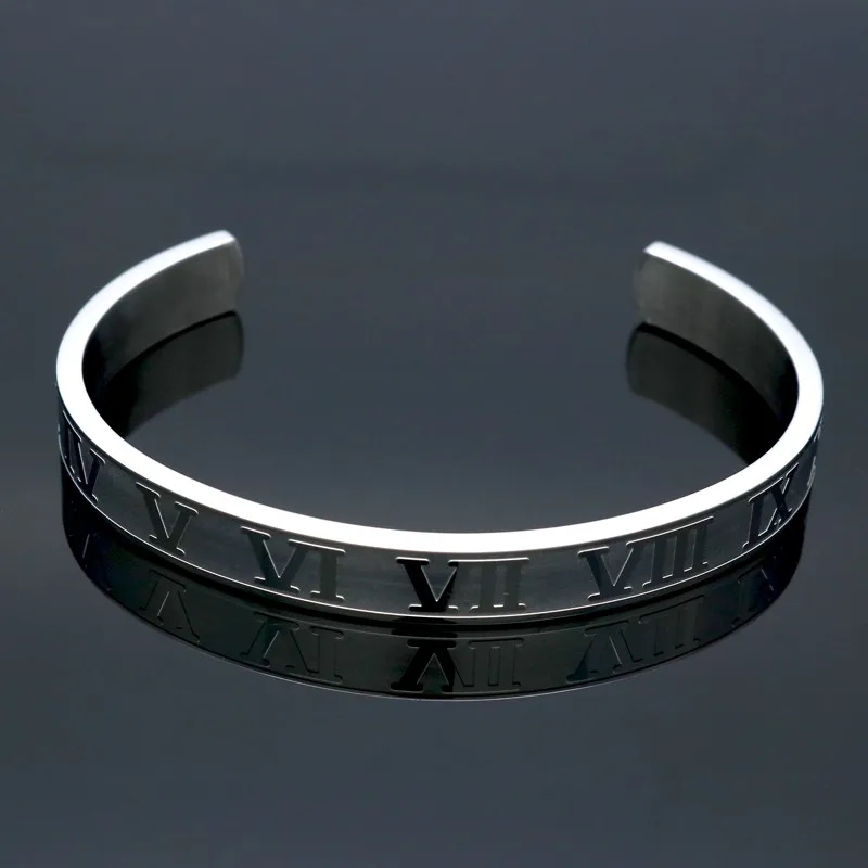 Hot Sell Titanium Stainless Steel Bangle Roman Numerals Gold Colour Cuff Bracelets Love Letter Bracelet Men Women Open Bangles