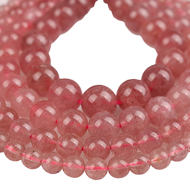 Natural Stone Strawberry Quartz Round Loose Beads Crystal Gem Beads 4 6 8 10 12mm For Bracelet Necklace Making