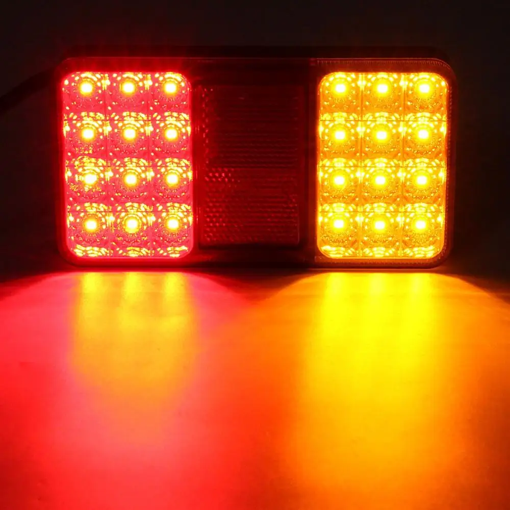 24LED 12V Car Trailer Truck Rear Tail Light Brake Stop Turn Indicator LED Lamp For Utes Boats Caravans Waterproof Red+Yellow