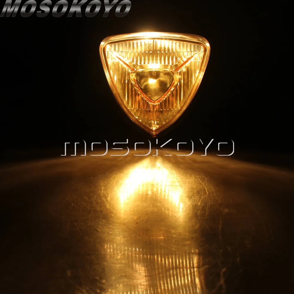 Black with Amber Motorcycle Triangle Vintage Headlight H4 55/60W Front Lamp Universal for Cafe Racer Honda Suzuki Yamaha