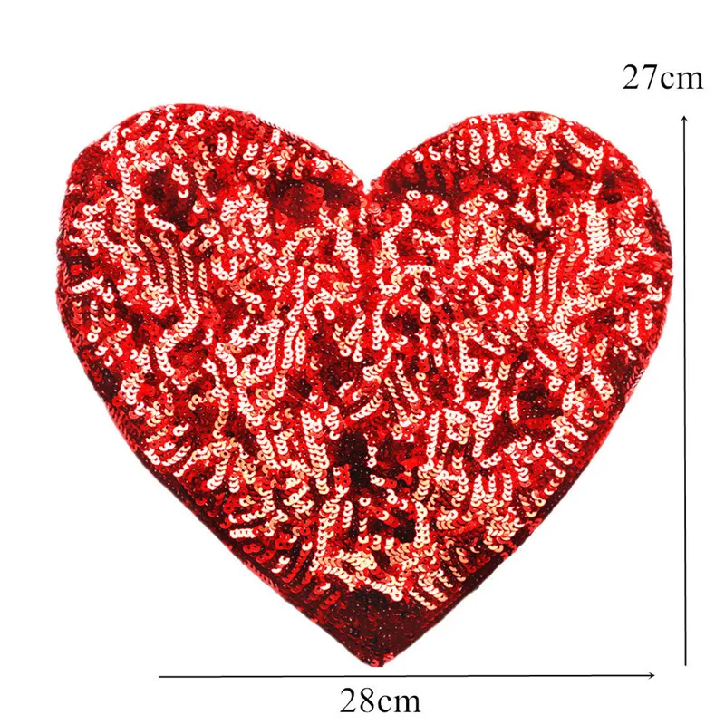 28CM Sequins Red Heart Sew On Patches Bling Embroidery Badges Shiny For Dress Bag Jeans T Shirt DIY Appliques Craft Decoration