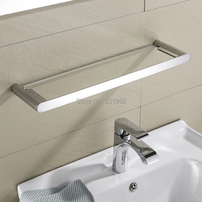 

24 Inch Stainless Steel Bathroom Shelf With Glass Wall Mounted Rectangular Towel Rack Polish Towel Holder Fashion Design