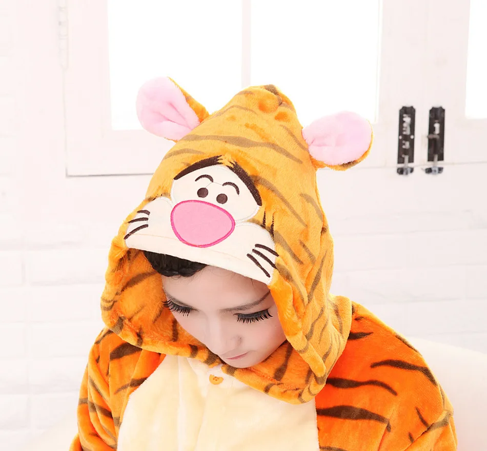 Kigurumi Women  Men Pyjamas Tiger Onesies Adults Flannel Pajamas Animal Costumes Adult Cute Cartoon  Sleepwear Cosplay