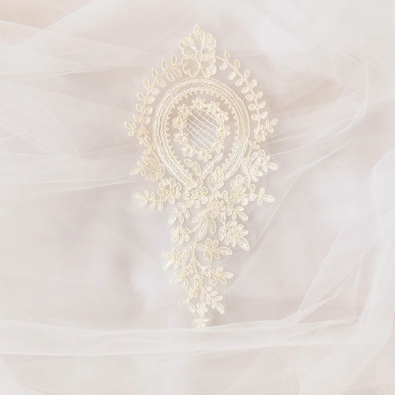 Delicati ornamenti per la testa del velo da sposa, Applique in pizzo, abito con finiture, accessori in pizzo fai da te, 28x14cm, 2 pezzi