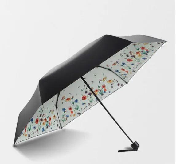 

Anti-thunder fiberglass windproof 5 times black coating anti-UV parasol pocket mini capsure digital 3D flowers print umbrella