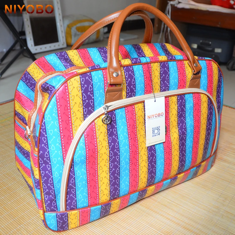 Bolsas de viaje de piel sintética para mujer, bolso con estampado de lona impermeable, de gran capacidad, informal, a la moda, PT1083, 2024