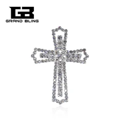 Blingbling Crystal Silver COlor Rhinestone  Cross Brooch Pin Christian Jesus Brooch Pin