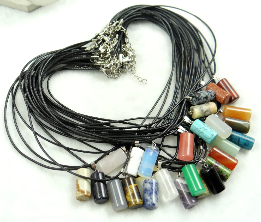 Natural stone Opal tiger eye Turquoises Quartz Crystal lapis cylinder Pendant for diy Jewelry making necklace Accessories