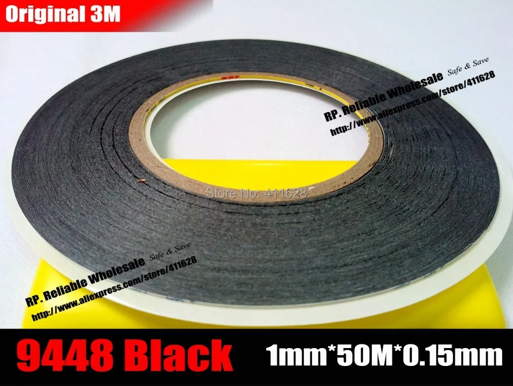 2 rolls (1mm* 50M), Super Thin 3M Two Sides Adhesive Black Sticker for iphone ipad Tablet Phone Touch Screen Glass Gift Bag Seal