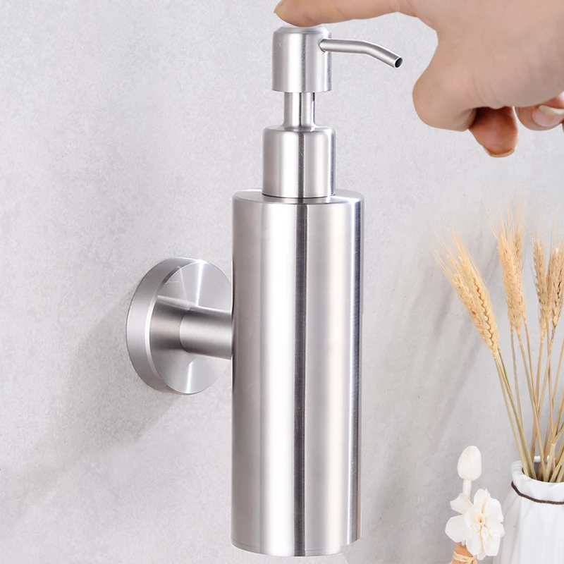 Round Liquid Soap Dispenser Wall Mounted Bathroom Lotion Pump Bottle Stainless Steel Multifunction Hotel Kitchen Sink Detergen