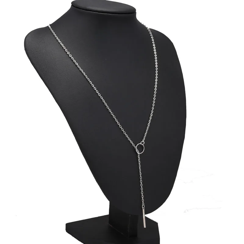 Aihua Minimalistische Halskette mit rundem Stab-Anhänger für Frauen, Schlüsselbein-Halskette, lange Kette, Modeschmuck, Statement-Geschenke für Mädchen – Detail 9