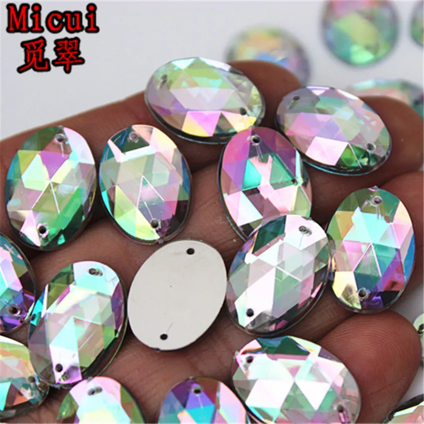 Micui 50PCS 13*18mm Oval Acrylic Rhinestones Crystal Flat Back Beads Sew On Stones For Clothing Craft Decoration MC254
