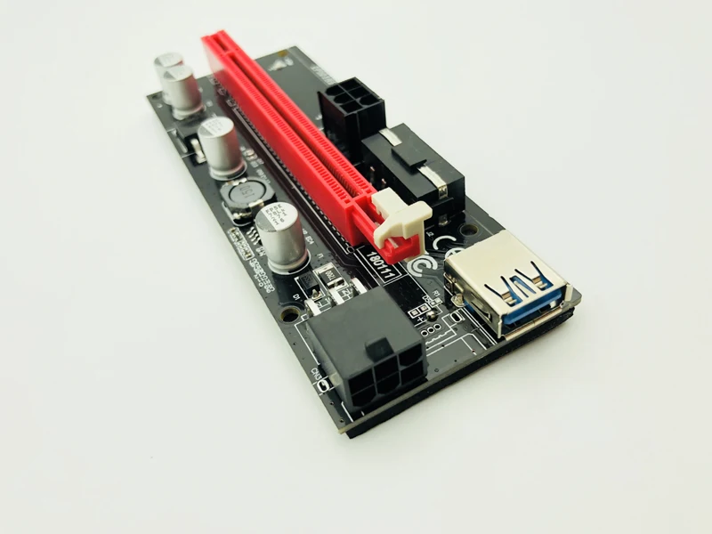 

6 шт. двойная светодиодная плата VER009S PCI-E Riser Card 009S PCI Express 1X к 16X 0,6 M USB 3,0 кабель 6Pin Molex Power для майнинга биткойнов