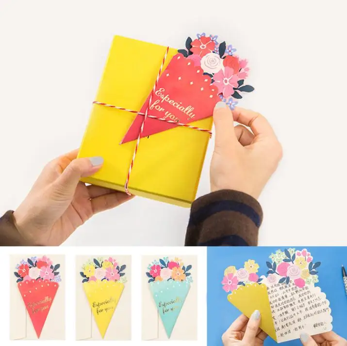 Beautiful Paper Bouquet Flower Shapes Greeting Card Handmade Gift Card Birthday Wedding Party Favor Gifts SN1432