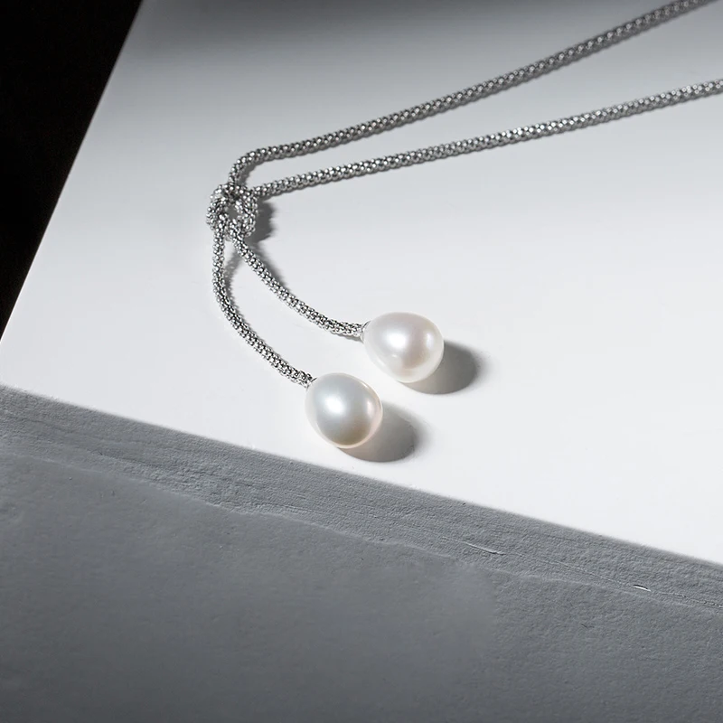 Fashion natural Freshwater pearl pendant for women 925 sterling silver Double pearl pendant necklace chain bridal gift