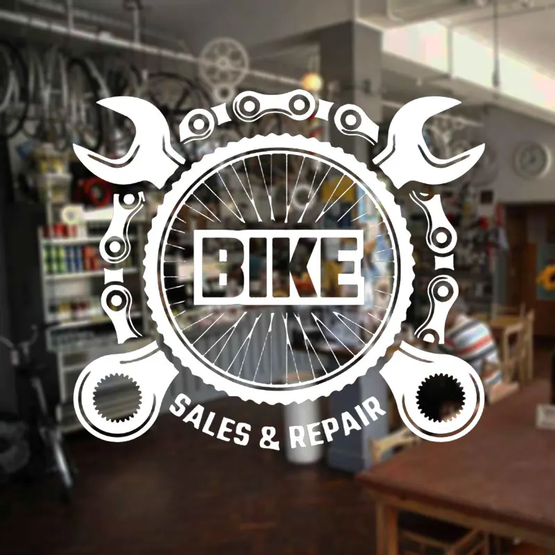 Bicycle Shop Wall Decal Bike Sales Repair Window Sticker Vinyl Decor Chain Tire Tool Design Bicycle Service Mural Interior 3399