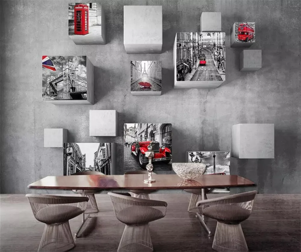 beibehang Custom wallpaper 3d photo murals Papel de parede 3d cubes retro London TV backdrop wall paper 3d mural papel de parede