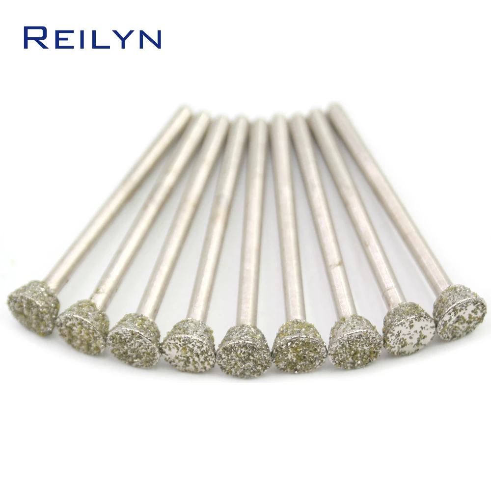 Reilyn 3x4/5/6/8/10/12mm Emergy Diamond Grinding Burr Abrasive Bits Peeling/Polishing/Abrasing Bits Jade Stone Metal Dremel