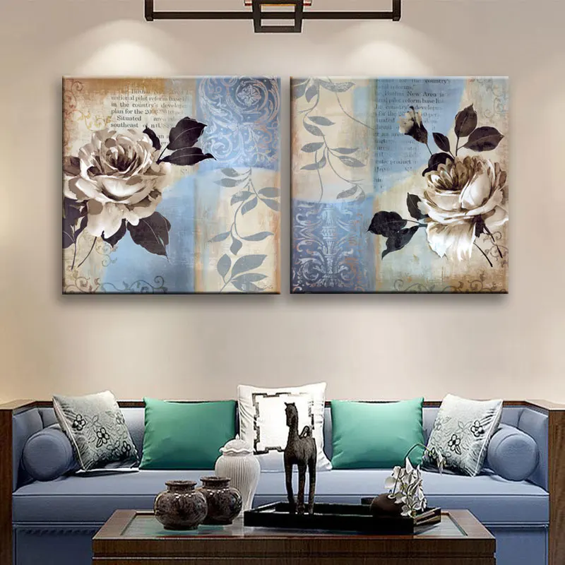 Pintura en lienzo de 2 paneles, monopolio, imágenes modulares, undertale, pájaro amarillo, cereza, pintura de flores vintage, póster