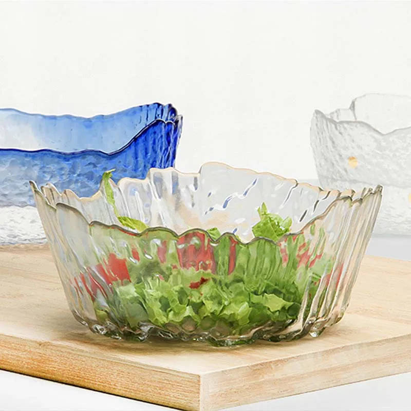 

Korean Fruit Tray Glass Bowl, Irregular Large Capacity Tableware, Salad Soup Glass Bowl, Dessert Container, Dinnerware